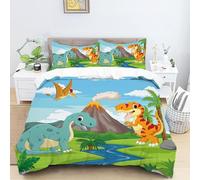 TKCQX Cartoon Dinosaur Single Duvet Cover Sets Jungle Animals Volcano Single Bedding Sets Kids Boy Girl Adult Dinosaur Children Quilt Cover Made of Microfiber with 1 Pillowcase