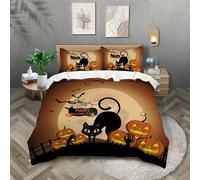 TKCQX Halloween Super King Bedding Sets Black Cat Bat Pumpkin Super King Duvet Cover Sets for Kids Boy Girl Adult Gothic Children Quilt Cover Made of Microfiber with 2 Pillowcase 50x75 cm