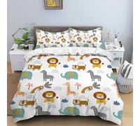 TKCQX Jungle Animals King Size Duvet Cover Sets for Kids Boy Girl Adult King Size Bedding Sets Cartoon Lion Elephant Monkey Children Quilt Cover Made of Microfiber with 2 Pillowcase 50x75