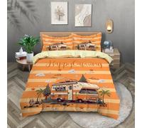 TKCQX King Size Duvet Cover Camper Van Seaside Palm Trees Seagull King Size Bedding for Kids Boys Girls Aldult Orange Color Duvet Cover Sets Made of Microfiber with Pillowcase 50x75 cm