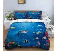 TKCQX Marine Life King Size Duvet Cover Sets for Kids Boy Girl Adult Shark Seahorse Tropical Fish King Size Bedding Sets, Children Quilt Cover Made of Microfiber