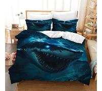 TKCQX Shark Double Bedding Sets Marine Life Blue Shark Double Duvet Cover Sets for Kids Boy Girl Adult, Underwater Children Quilt Cover Made of Microfiber with 2 Pillowcase 50x75 cm