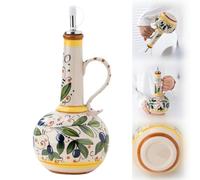 Tkerinse Ceramic Olive Oil Dispenser Bottle 23oz, Vintage Hand Painted Floral Pattern Decorative Stoneware Cruet With Stainless Steel Spout for Oils, Vinegar