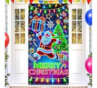 tkerinse Christmas Door Cover Decoration, Colorful Light Bulb Door Cover Merry Christmas Decorations with Colorful Lights Bulb, Porch Backdrop Hanging Banner for Xmas Winter Holiday (Not Glow) A