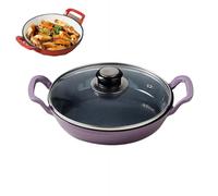 tkerinse Enameled Cast Iron Round Braiser, Enameled Cast Iron Dutch Oven Shallow Casserole Braiser with Dual Handle, Heavy Duty Multi-Purpose Nonstick Braiser Pan for Cooking (Purple With lid)