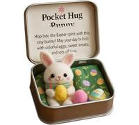 tkerinse Little Pocket Bunny in A Tin Box, Handmade Mini Bunny Hug, Easter Day Felt Rabbit Ornaments, Mini Needle Felted Easter Egg Butterfly Lamb Figurines Gifts for Friends and Family (White A)