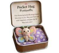 tkerinse Little Pocket Bunny in A Tin Box, Handmade Mini Bunny Hug, Easter Day Felt Rabbit Ornaments, Mini Needle Felted Easter Egg Butterfly Lamb Figurines Gifts for Friends and Family (Pink D)