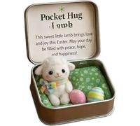 tkerinse Little Pocket Bunny in A Tin Box, Handmade Mini Bunny Hug, Easter Day Felt Rabbit Ornaments, Mini Needle Felted Easter Egg Butterfly Lamb Figurines Gifts for Friends and Family (White C)