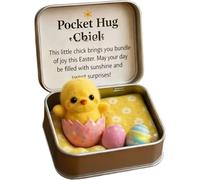 tkerinse Little Pocket Bunny in A Tin Box, Handmade Mini Bunny Hug, Easter Day Felt Rabbit Ornaments, Mini Needle Felted Easter Egg Butterfly Lamb Figurines Gifts for Friends and Family (Yellow B)