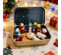 tkerinse Mini Easter Nativity Set in a Tin Box, Easter Jesus Classic Scenes, Portable Pocket Birth of Jesus Ornament, Small Religious Holiday Decor Christian Gifts for Friends and Family (Blue C)