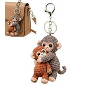 tkerinse Protect Punch The Monkey Keychain 3D, Crochet Monkey Holding Plush Toy Keychain for Friends (Orange-knit)