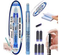 tkerinse Retractable Fountain Pen, Protectivemethod Fountain Pen Retractable, 0.38mm Blue&Black Ink Transparent Barrel Includes 5 Refillable Ink Cartridges for Smooth Writing No Leaking School Office
