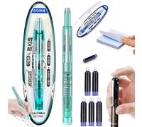 tkerinse Retractable Fountain Pen, Protectivemethod Fountain Pen Retractable, 0.38mm Blue&Black Ink Transparent Barrel Includes 5 Refillable Ink Cartridges for Smooth Writing No Leaking School Office