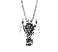 TKHLT Santa Muerte Skull Necklace Gothic Grim Reaper Saint Death Sickle Skull Pendant Jewelry Gift for Men