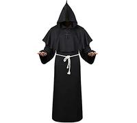 Tkidplw Medieval Friar Robe with Velvet Cloak Hooded, Black L