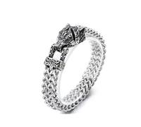Tkidplw Men's Punk Styles Bangle Open Mouth Wolf/Snake/Hawks Gothic Mesh Chain Animal Wristband Handmade Jewelry Men's Steel