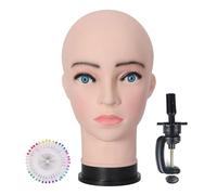 TKIMHEQ Bald Female Mannequin Head 21.6 Inches Big Head Circumference Makeup Training Head Wig Head Professional Cosmetology for Wig Making Hat Helmet Glasses Display Head Model with Clamp Stand
