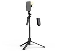 Tking 175cm Portable Tripod Selfie Stick with 1 Fill Light,Extendable Tripod with Detachable Remote,Lighting & Stabilisation for Mobile Phone Photos, for Selfies/Live/Video Recording/Travel-Black