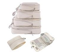 Tking Compressible 6-Piece Travel Packing Cubes Set,Packing Essentials for Suitcase Organizer Bags,Travel Essentials Bag Clothes Shoes Cosmetics Toiletries Storage Bags (Beige, 6Pcs/Set)