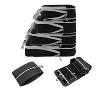 Tking Compressible 6-Piece Travel Packing Cubes Set,Packing Essentials for Suitcase Organizer Bags,Travel Essentials Bag Clothes Shoes Cosmetics Toiletries Storage Bags (Black, 6Pcs/Set)