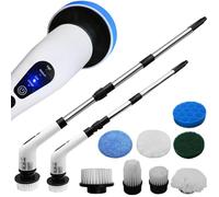 Tking Electric Spin Scrubber Electric Cleaning Brush Rotating Cleaner 3-Speed 300-500rpm & 8 Replaceable Brush Heads Waterproof Adjustable Extension Handle for Bathroom Kitchen Tub Tile Car Cleaning