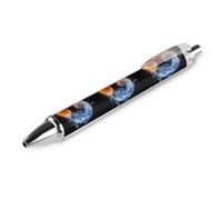 TKJMCSW 1 PCS Black Retractable Yin Yang Fire Water Ballpoint Pens 0.5mm Quick-Dry Liquid Ink Gel Pen with Pocket Clip Smudge-Free Smooth Writing Refillable Rollerball for Office Journaling Documents
