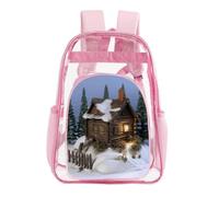 TKJMCSW 16" Clear Backpack Waterproof Stadium Bag for Security, Pink | Cottage Scenery, Transparent Backpack Stadium Events, Heavy Duty Bookbag, See Through Bag for Sports Festivals Travel