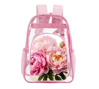 TKJMCSW 16" Clear Backpack Waterproof Stadium Bag for Security, Pink | Peony Flowers Blossom, Transparent Backpack Stadium Events, Bookbag, See Through Bag for Sports Festivals Beach Work Travel