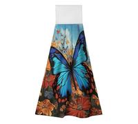 TKJMCSW 2 Pack Kitchen Towels with Hanging Loop Super Soft & Absorbent Big Butterfly Hand Tie Towels Decorative Cleaning Tea Washcloth Quick-Dry Dish Towel for Bathroom Laundry Gym 19.1x12.6