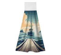TKJMCSW 2 Pack Kitchen Towels with Hanging Loop Super Soft & Absorbent Boat Seascape Theme Hand Tie Towels Decorative Cleaning Tea Washcloth Quick-Dry Dish Towel for Bathroom Laundry Gym 19.1x12.6