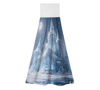 TKJMCSW 2 Pack Kitchen Towels with Hanging Loop Super Soft & Absorbent Ice Castle Winter Hand Tie Towels Decorative Cleaning Tea Washcloth Quick-Dry Dish Towel for Bathroom Laundry Gym 19.1x12.6