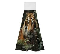 TKJMCSW 2 Pack Kitchen Towels with Hanging Loop Super Soft & Absorbent Jungle Tiger Hand Tie Towels Decorative Cleaning Tea Washcloth Quick-Dry Dish Towel for Bathroom Laundry Gym 19.1x12.6