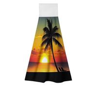 TKJMCSW 2 Pack Kitchen Towels with Hanging Loop Super Soft & Absorbent Sunset Palm Tree Hand Tie Towels Decorative Cleaning Tea Washcloth Quick-Dry Dish Towel for Bathroom Laundry Gym 19.1x12.6