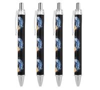 TKJMCSW 4 PCS Black Retractable Yin Yang Fire Water Ballpoint Pens 0.5mm Quick-Dry Liquid Ink Gel Pen with Pocket Clip Smudge-Free Smooth Writing Refillable Rollerball for Office Journaling Documents