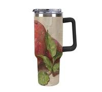 TKJMCSW 40oz Insulated Coffee Tumbler with Handle And Straw Double Wall Vacuum Stainless Steel Leak-Proof Lid Bright Red Sweet Potato Travel Mug Keeps Drinks Hot/Cold for Hours Fits Car Cup Holder