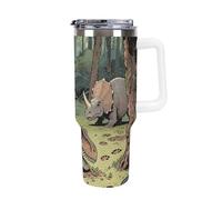 TKJMCSW 40oz Insulated Coffee Tumbler with Handle And Straw Double Wall Vacuum Stainless Steel Leak-Proof Lid Dinosaur Jungle Travel Mug Keeps Drinks Hot/Cold for Hours Fits Car Cup Holder