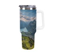 TKJMCSW 40oz Insulated Coffee Tumbler with Handle And Straw Double Wall Vacuum Stainless Steel Leak-Proof Lid Switzerland Alps Travel Mug Keeps Drinks Hot/Cold for Hours Fits Car Cup Holder