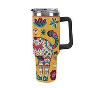 TKJMCSW 40oz Insulated Coffee Tumbler with Handle And Straw Double Wall Vacuum Stainless Steel Leak-Proof Lid Mexican Otomi Animal Travel Mug Keeps Drinks Hot/Cold for Hours Fits Car Cup Holder