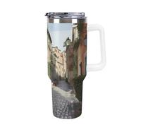 TKJMCSW 40oz Insulated Coffee Tumbler with Handle And Straw Double Wall Vacuum Stainless Steel Leak-Proof Lid Street of Italy Travel Mug Keeps Drinks Hot/Cold for Hours Fits Car Cup Holder