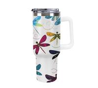 TKJMCSW 40oz Insulated Coffee Tumbler with Handle And Straw Double Wall Vacuum Stainless Steel Leak-Proof Lid Colorful Dragonfly Travel Mug Keeps Drinks Hot/Cold for Hours Fits Car Cup Holder