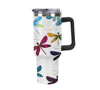 TKJMCSW 40oz Insulated Coffee Tumbler with Handle And Straw Double Wall Vacuum Stainless Steel Leak-Proof Lid Colorful Dragonfly Travel Mug Keeps Drinks Hot/Cold for Hours Fits Car Cup Holder