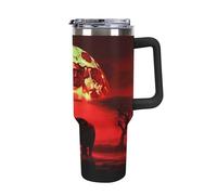 TKJMCSW 40oz Insulated Coffee Tumbler with Handle And Straw Double Wall Vacuum Stainless Steel Leak-Proof Lid Red Full Moon Elephants Travel Mug Keeps Drinks Hot/Cold for Hours Fits Car Cup Holder