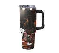 TKJMCSW 40oz Insulated Coffee Tumbler with Handle And Straw Double Wall Vacuum Stainless Steel Leak-Proof Lid Poker Tournament Travel Mug Keeps Drinks Hot/Cold for Hours Fits Car Cup Holder