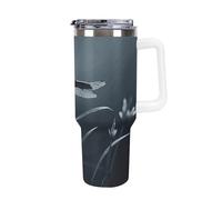 TKJMCSW 40oz Insulated Coffee Tumbler with Handle And Straw Double Wall Vacuum Stainless Steel Leak-Proof Lid Dragonfly Silhouette Travel Mug Keeps Drinks Hot/Cold for Hours Fits Car Cup Holder