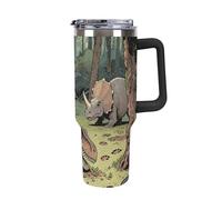 TKJMCSW 40oz Insulated Coffee Tumbler with Handle And Straw Double Wall Vacuum Stainless Steel Leak-Proof Lid Dinosaur Jungle Travel Mug Keeps Drinks Hot/Cold for Hours Fits Car Cup Holder