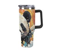 TKJMCSW 40oz Insulated Coffee Tumbler with Handle And Straw Double Wall Vacuum Stainless Steel Leak-Proof Lid Rainbow Cartoon Panda Travel Mug Keeps Drinks Hot/Cold for Hours Fits Car Cup Holder