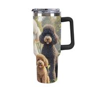 TKJMCSW 40oz Insulated Coffee Tumbler with Handle And Straw Double Wall Vacuum Stainless Steel Leak-Proof Lid Poodles Dogs Travel Mug Keeps Drinks Hot/Cold for Hours Fits Car Cup Holder