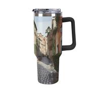 TKJMCSW 40oz Insulated Coffee Tumbler with Handle And Straw Double Wall Vacuum Stainless Steel Leak-Proof Lid Street of Italy Travel Mug Keeps Drinks Hot/Cold for Hours Fits Car Cup Holder