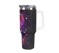TKJMCSW 40oz Insulated Coffee Tumbler with Handle And Straw Double Wall Vacuum Stainless Steel Leak-Proof Lid Colorful Galaxy Music Travel Mug Keeps Drinks Hot/Cold for Hours Fits Car Cup Holder