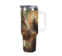 TKJMCSW 40oz Insulated Coffee Tumbler with Handle And Straw Double Wall Vacuum Stainless Steel Leak-Proof Lid Wildlife Forest Squirrel Travel Mug Keeps Drinks Hot/Cold for Hours Fits Car Cup Holder